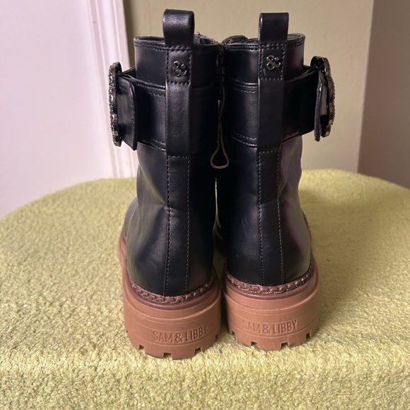 New Sam & Libby Samantha Embellished Black Combat Women’s Boots - Picture 5 of 10